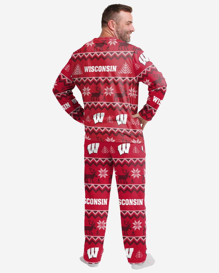 Wisconsin Badgers Mens Ugly Pattern Family Holiday Pajamas FOCO - FOCO.com