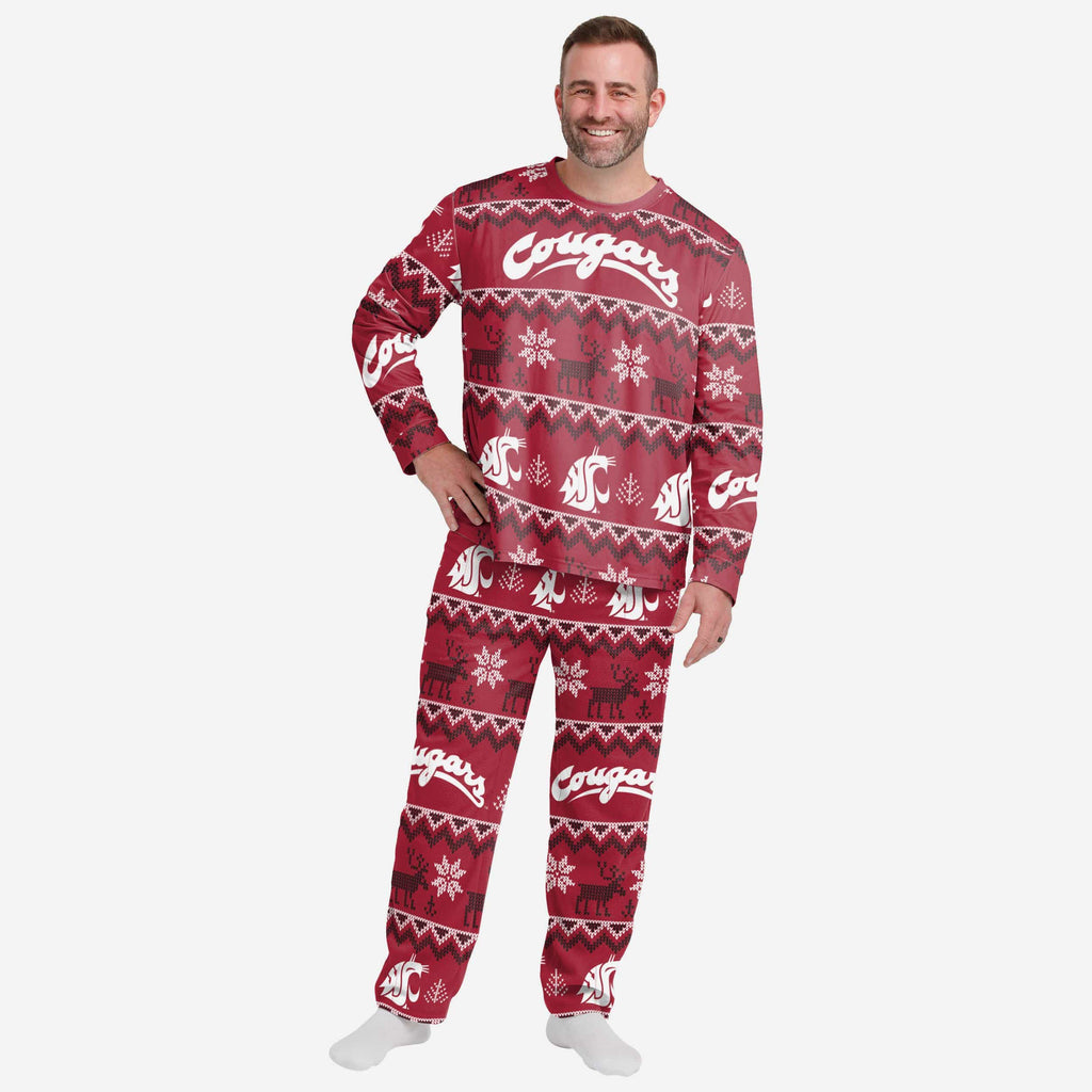 Washington State Cougars Mens Ugly Pattern Family Holiday Pajamas FOCO S - FOCO.com