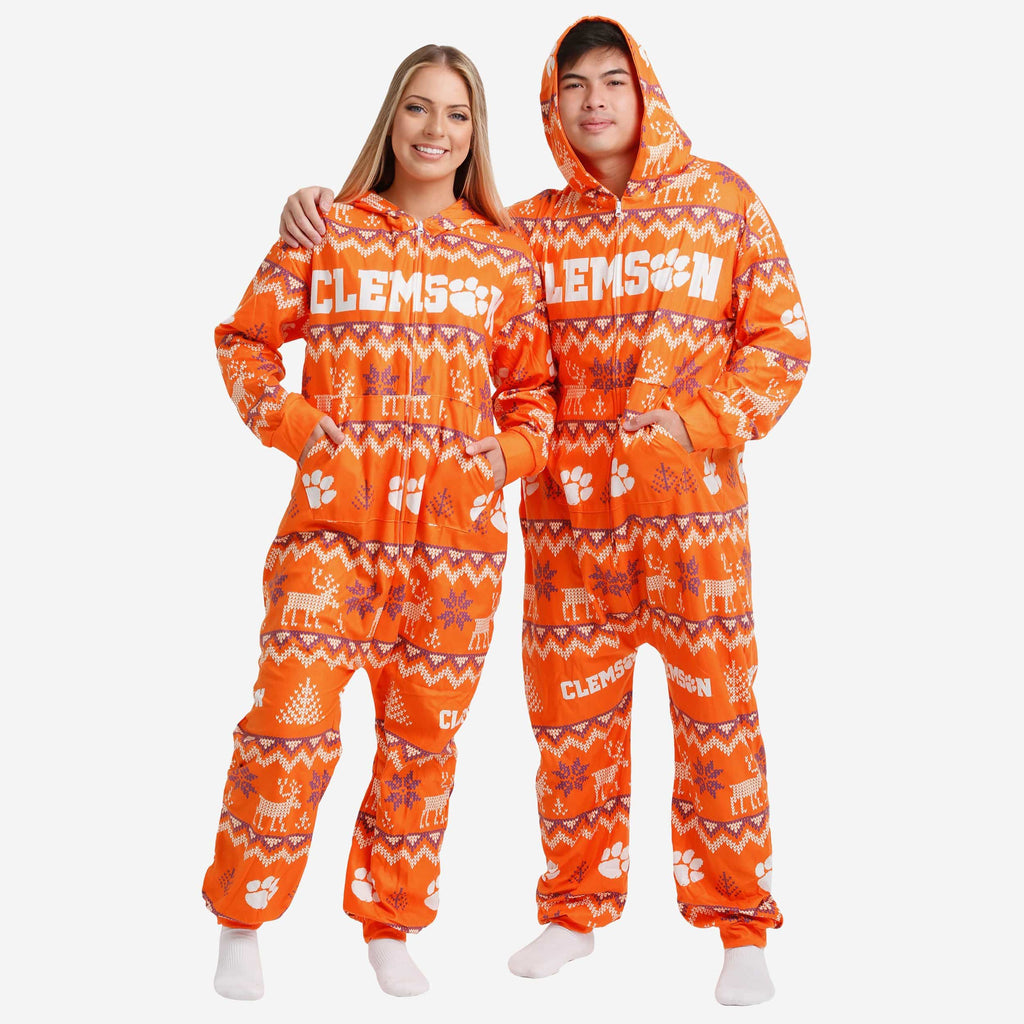 Clemson Tigers Ugly Pattern One Piece Pajamas FOCO - FOCO.com