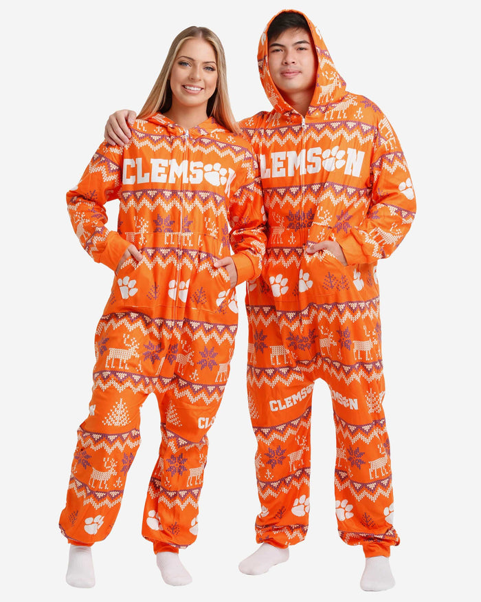 Clemson Tigers Ugly Pattern One Piece Pajamas FOCO - FOCO.com