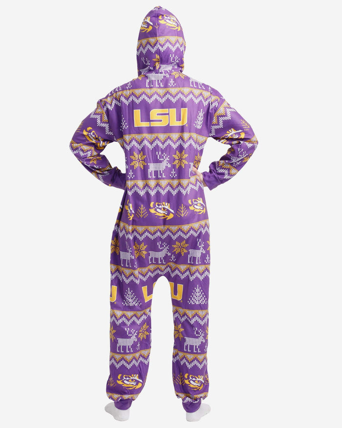 LSU Tigers Ugly Pattern One Piece Pajamas FOCO - FOCO.com