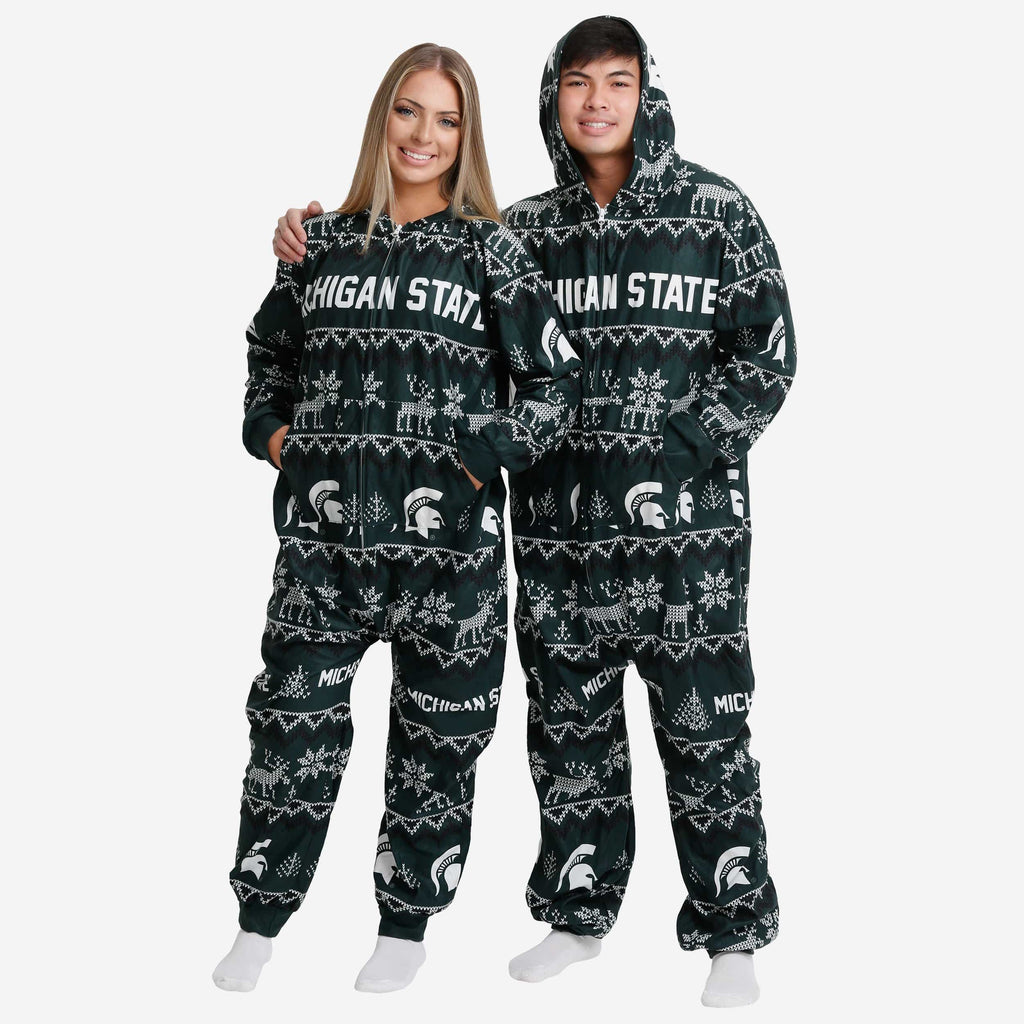 Michigan State Spartans Ugly Pattern One Piece Pajamas FOCO S - FOCO.com