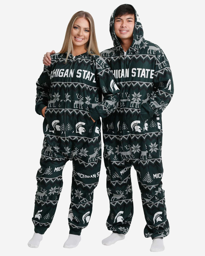 Michigan State Spartans Ugly Pattern One Piece Pajamas FOCO S - FOCO.com