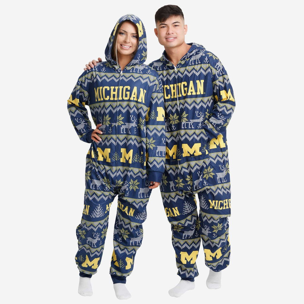 Michigan Wolverines Ugly Pattern One Piece Pajamas FOCO S - FOCO.com