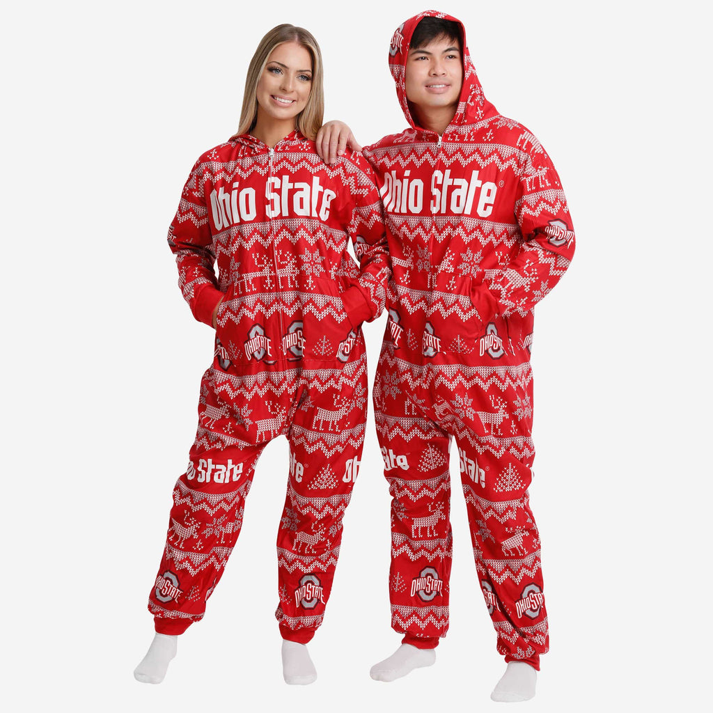 Ohio State Buckeyes Ugly Pattern One Piece Pajamas FOCO S - FOCO.com