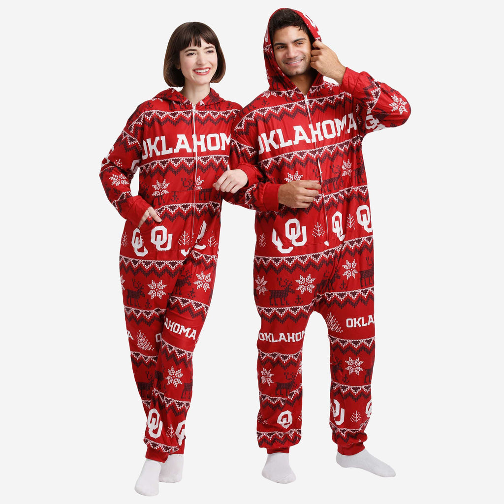 Oklahoma Sooners Ugly Pattern One Piece Pajamas FOCO - FOCO.com