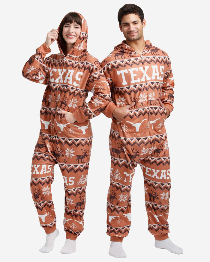 Texas Longhorns Ugly Pattern One Piece Pajamas FOCO - FOCO.com