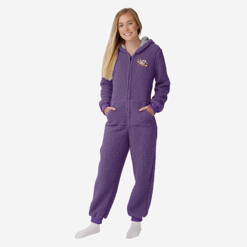 LSU Tigers Womens Sherpa One Piece Pajamas FOCO S - FOCO.com