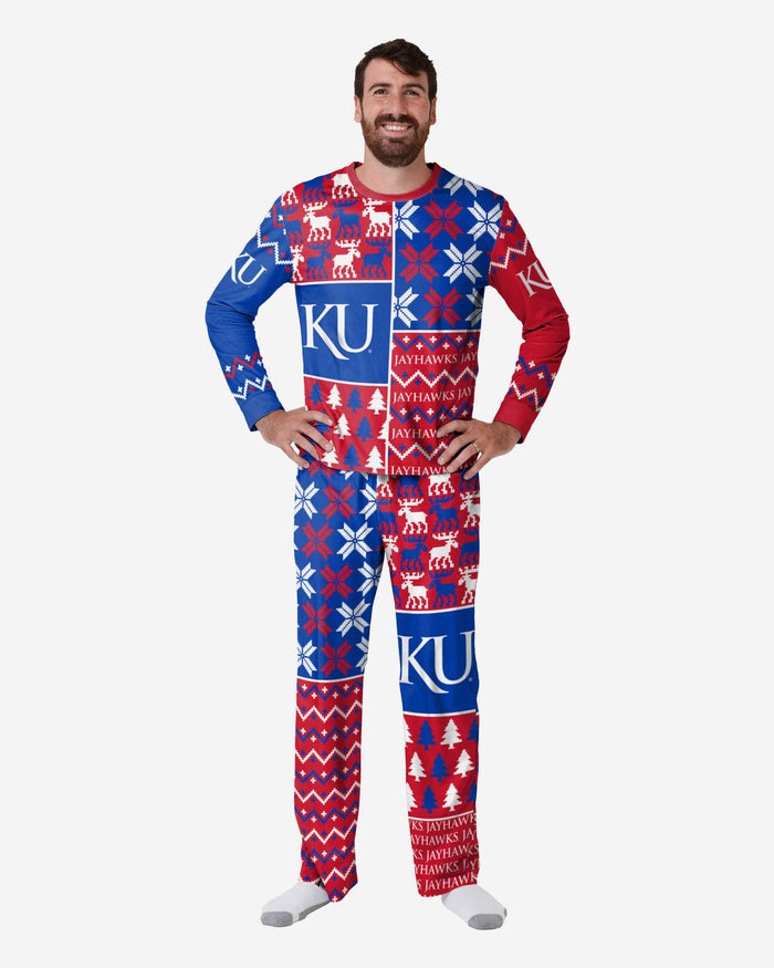 Kansas Jayhawks Mens Busy Block Family Holiday Pajamas FOCO S - FOCO.com