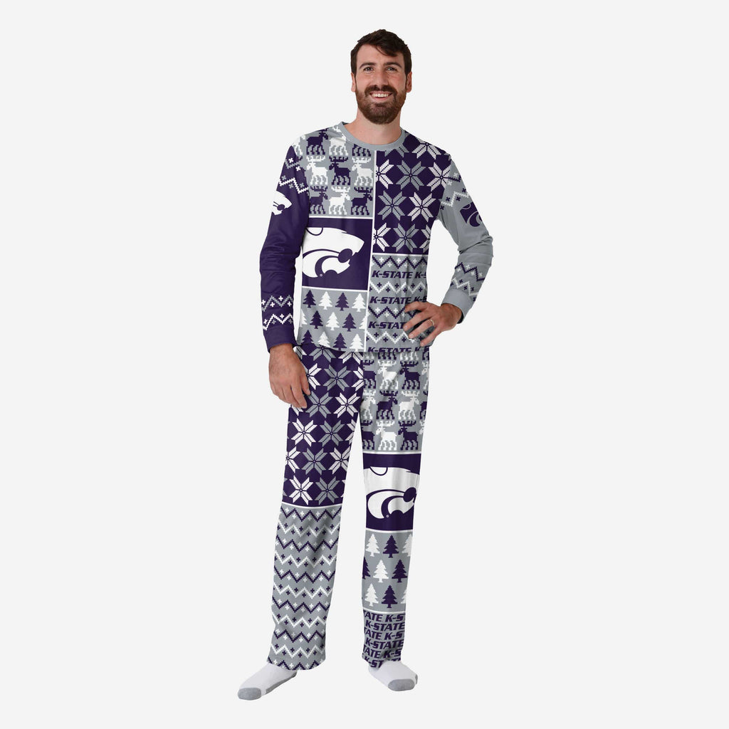 Kansas State Wildcats Mens Busy Block Family Holiday Pajamas FOCO S - FOCO.com