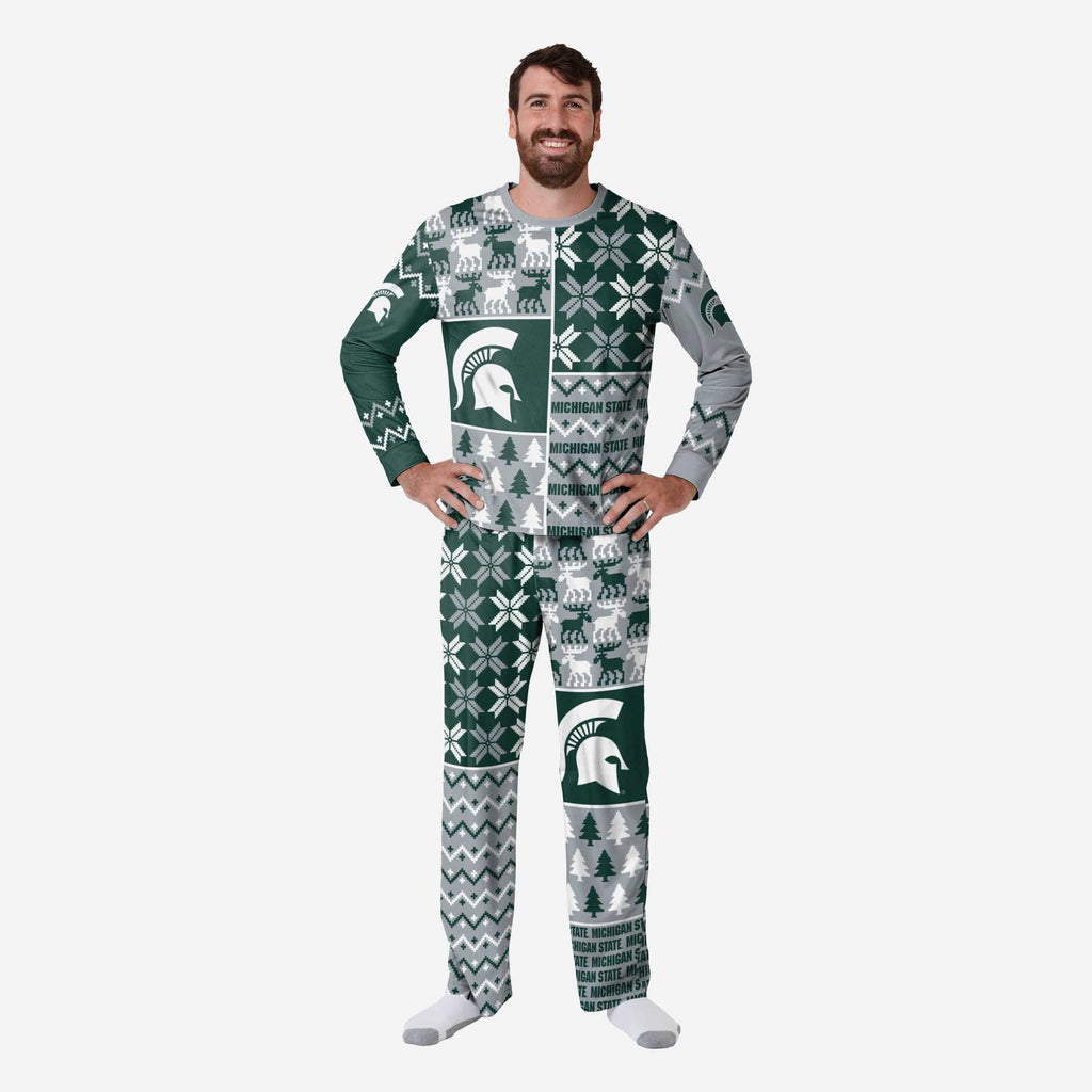 Michigan State Spartans Mens Busy Block Family Holiday Pajamas FOCO S - FOCO.com