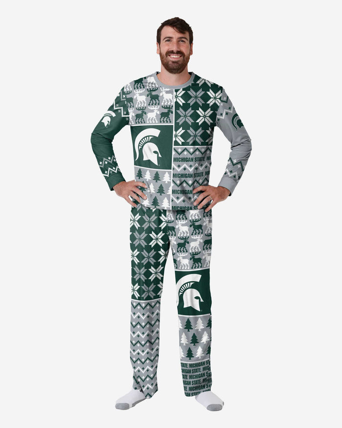 Michigan State Spartans Mens Busy Block Family Holiday Pajamas FOCO S - FOCO.com