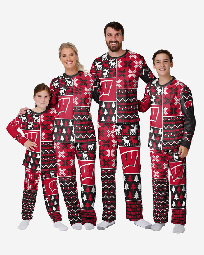 Wisconsin Badgers Mens Busy Block Family Holiday Pajamas FOCO - FOCO.com