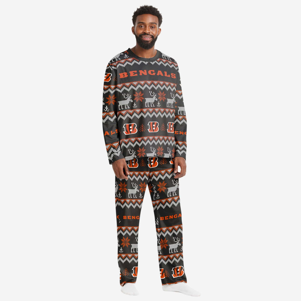 Cincinnati Bengals Mens Ugly Pattern Family Holiday Pajamas FOCO S - FOCO.com