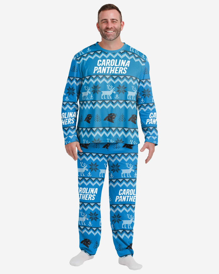 Carolina Panthers Mens Ugly Pattern Family Holiday Pajamas FOCO S - FOCO.com