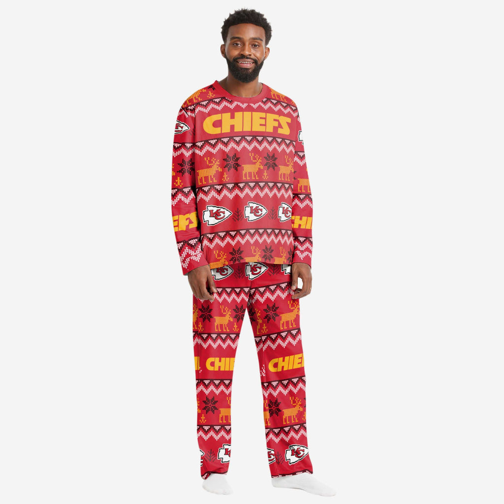 Kansas City Chiefs Mens Ugly Pattern Family Holiday Pajamas FOCO S - FOCO.com