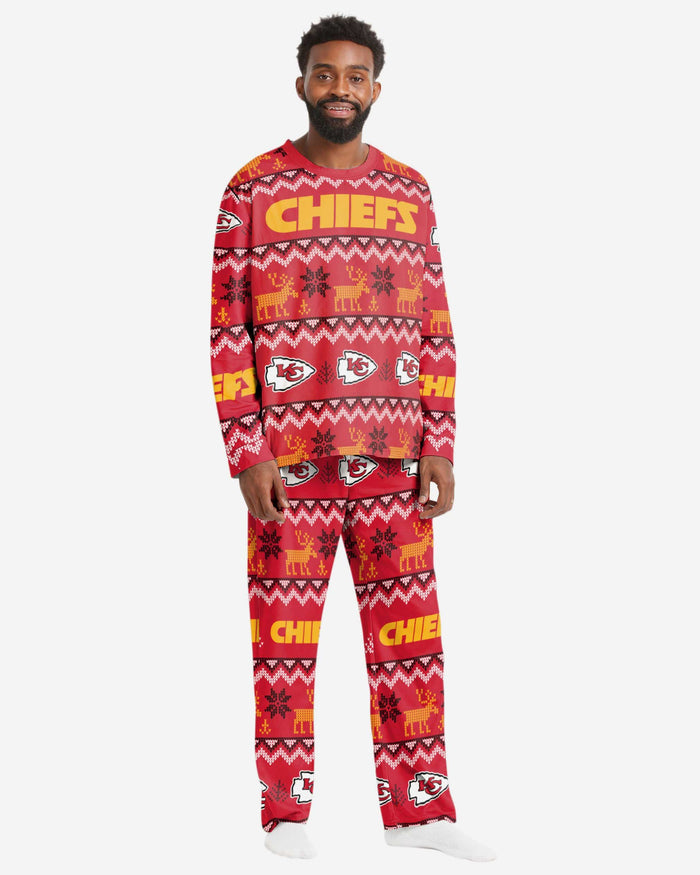 Kansas City Chiefs Mens Ugly Pattern Family Holiday Pajamas FOCO S - FOCO.com