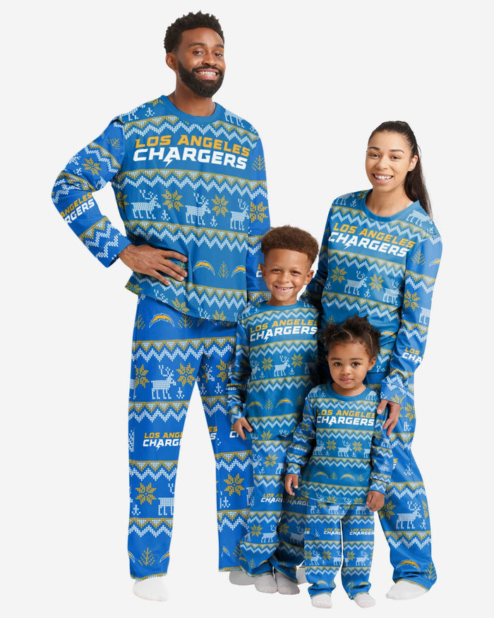 Los Angeles Chargers Mens Ugly Pattern Family Holiday Pajamas FOCO - FOCO.com