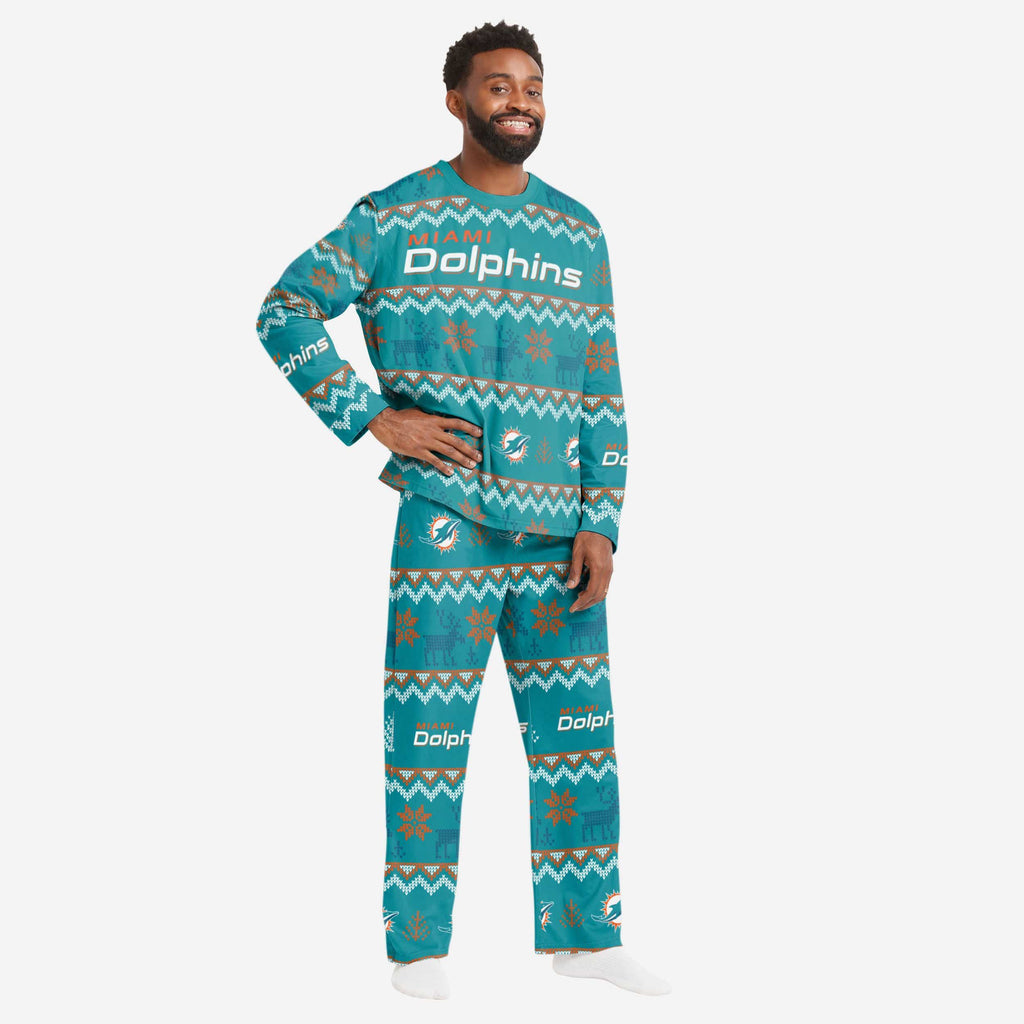 Miami Dolphins Mens Ugly Pattern Family Holiday Pajamas FOCO S - FOCO.com