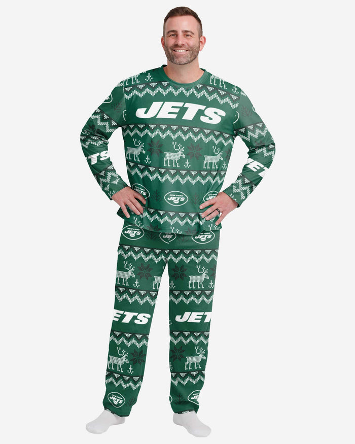 New York Jets Mens Ugly Pattern Family Holiday Pajamas FOCO S - FOCO.com