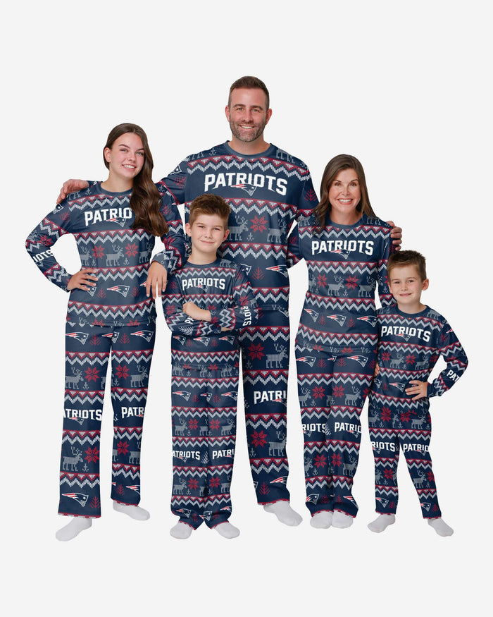 New England Patriots Mens Ugly Pattern Family Holiday Pajamas FOCO - FOCO.com