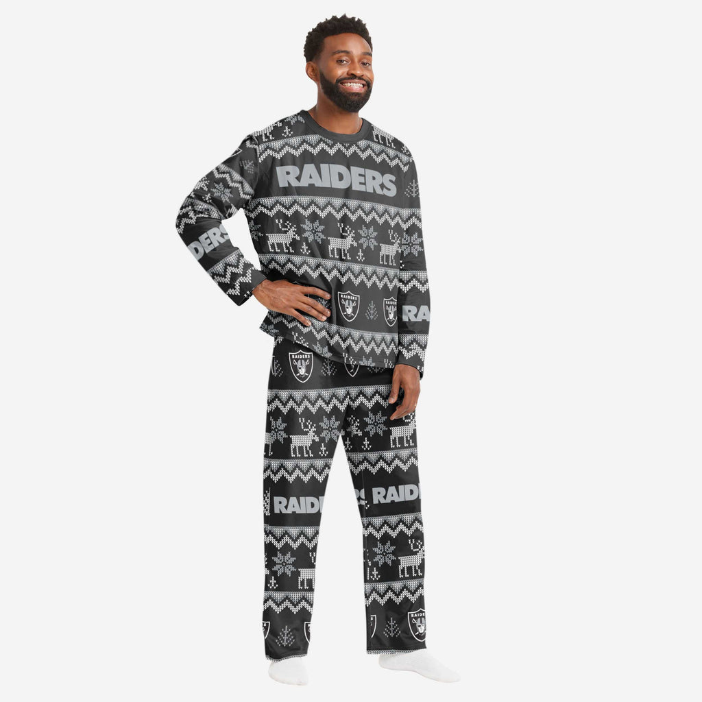 Las Vegas Raiders Mens Ugly Pattern Family Holiday Pajamas FOCO S - FOCO.com