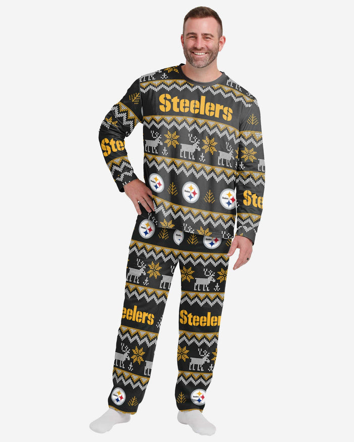 Pittsburgh Steelers Mens Ugly Pattern Family Holiday Pajamas FOCO S - FOCO.com