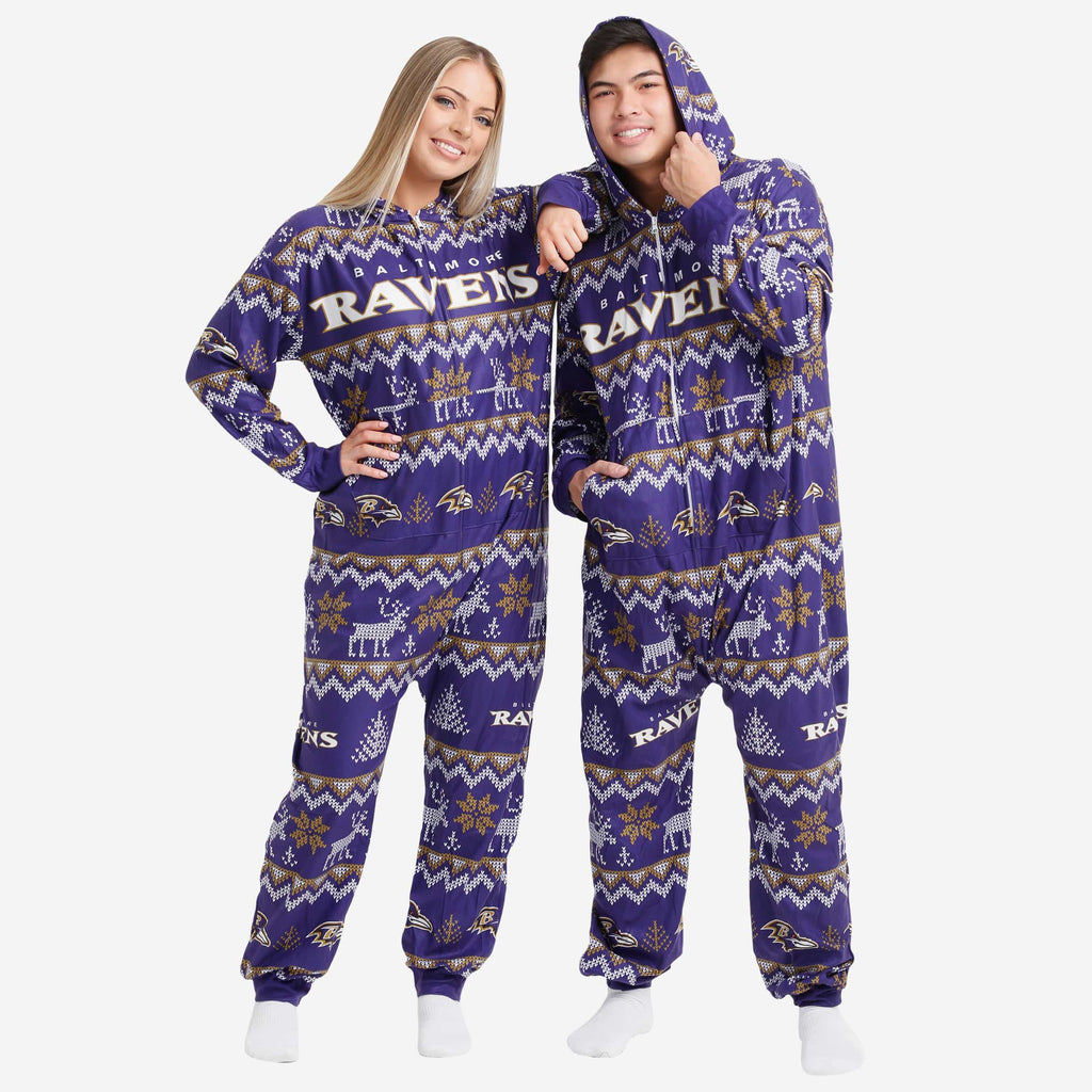 Baltimore Ravens Ugly Pattern One Piece Pajamas FOCO - FOCO.com