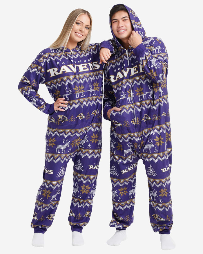 Baltimore Ravens Ugly Pattern One Piece Pajamas FOCO - FOCO.com