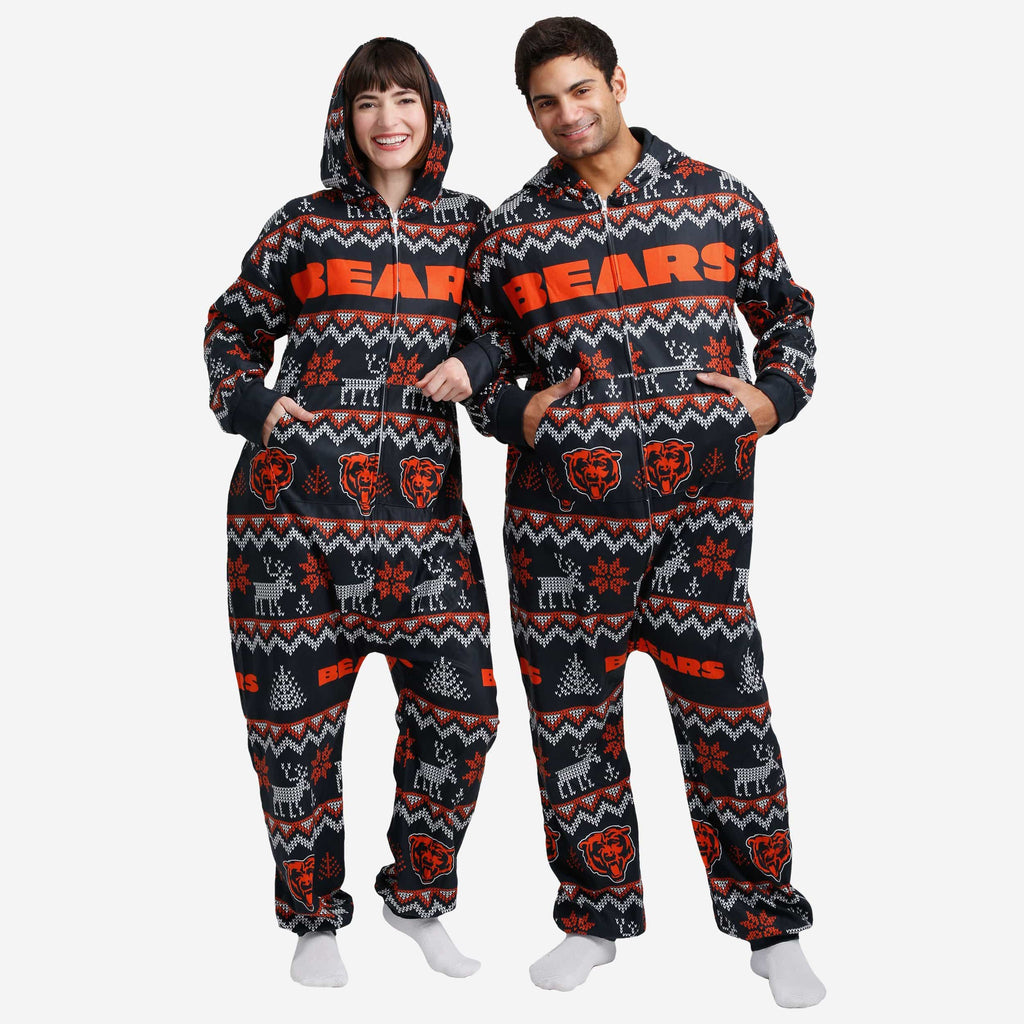 Chicago Bears Ugly Pattern One Piece Pajamas FOCO - FOCO.com