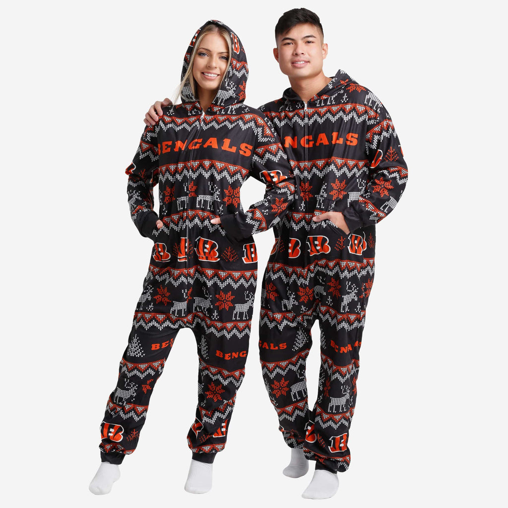 Cincinnati Bengals Ugly Pattern One Piece Pajamas FOCO - FOCO.com