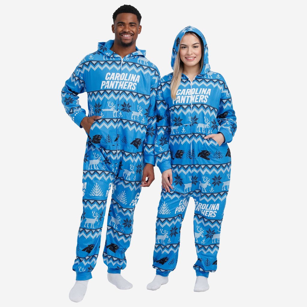 Carolina Panthers Ugly Pattern One Piece Pajamas FOCO - FOCO.com