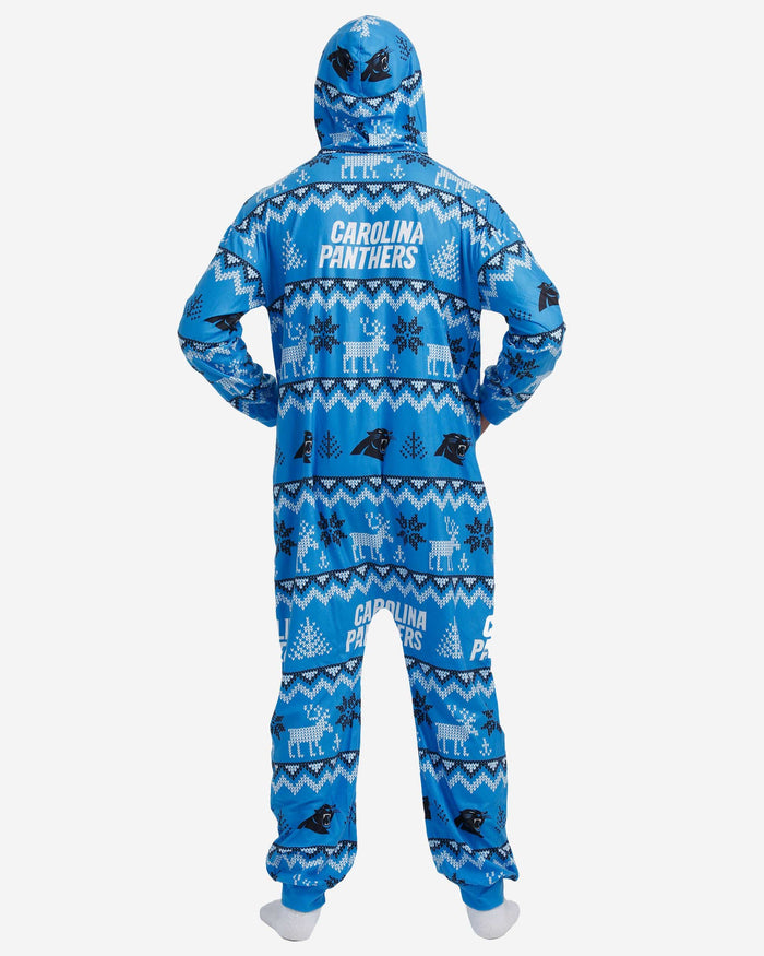 Carolina Panthers Ugly Pattern One Piece Pajamas FOCO - FOCO.com