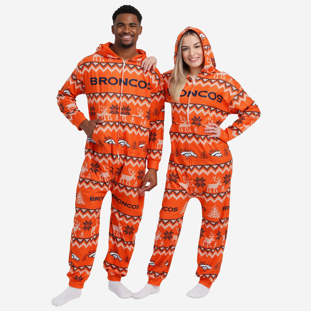 Denver Broncos Ugly Pattern One Piece Pajamas FOCO - FOCO.com