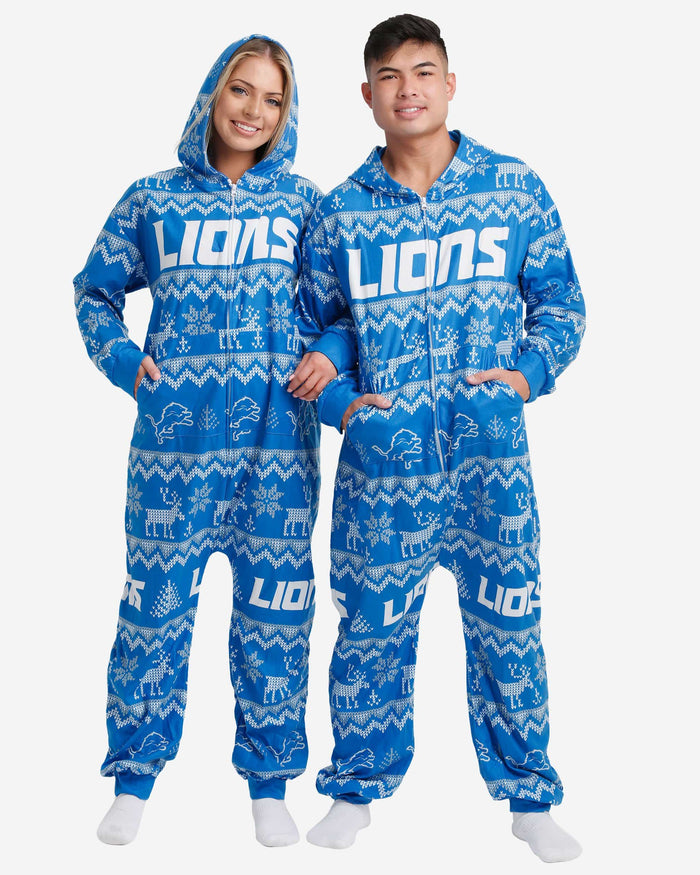 Detroit Lions Ugly Pattern One Piece Pajamas FOCO - FOCO.com