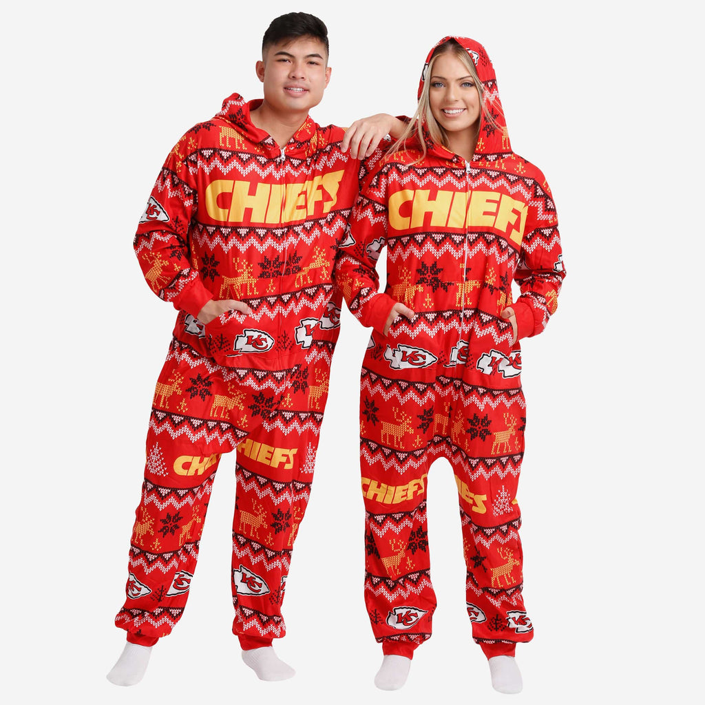 Kansas City Chiefs Ugly Pattern One Piece Pajamas FOCO - FOCO.com