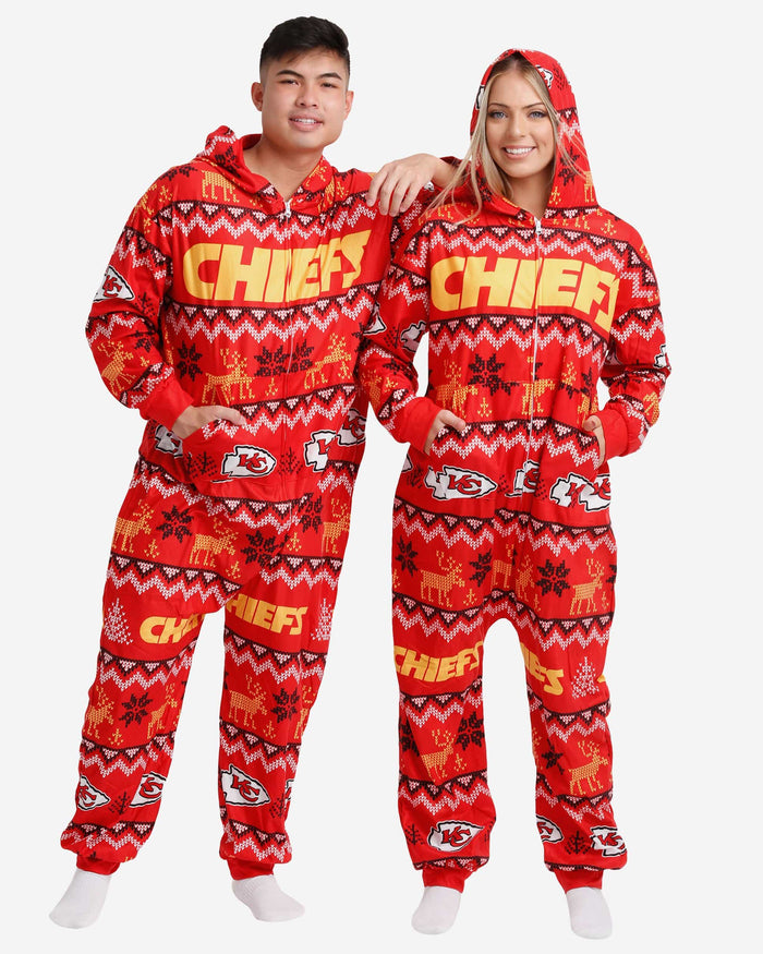 Kansas City Chiefs Ugly Pattern One Piece Pajamas FOCO - FOCO.com