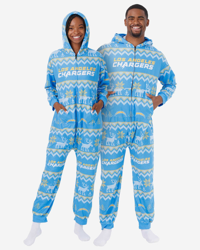 Los Angeles Chargers Ugly Pattern One Piece Pajamas FOCO S - FOCO.com