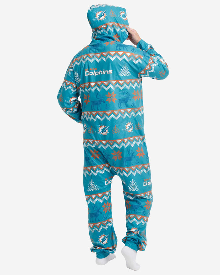 Miami Dolphins Ugly Pattern One Piece Pajamas FOCO - FOCO.com