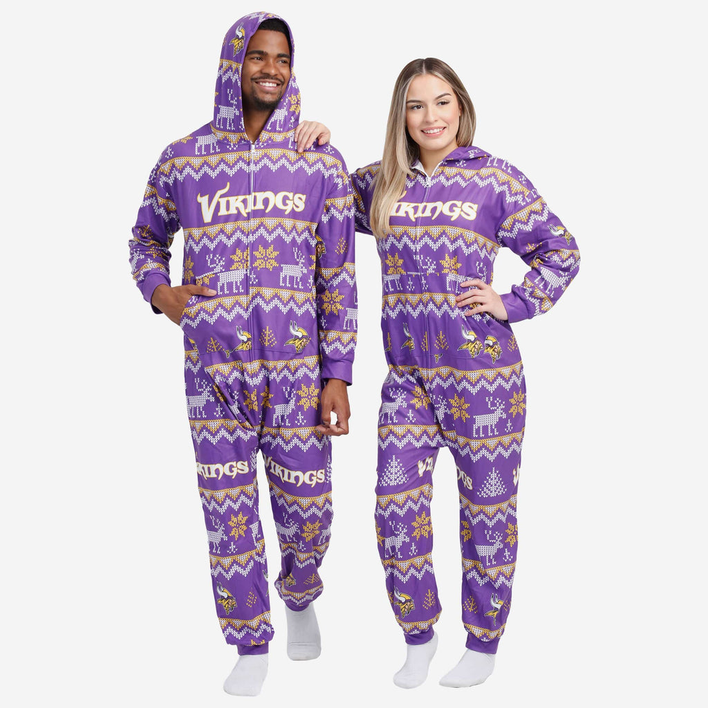 Minnesota Vikings Ugly Pattern One Piece Pajamas FOCO - FOCO.com