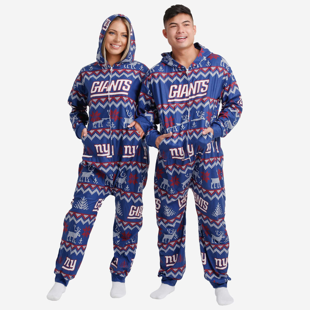 New York Giants Ugly Pattern One Piece Pajamas FOCO - FOCO.com