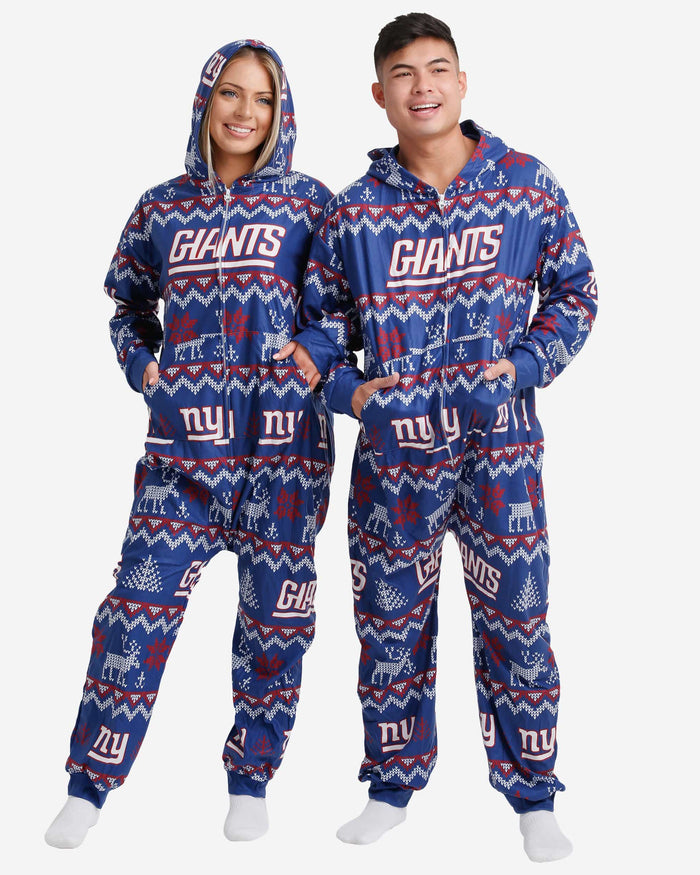 New York Giants Ugly Pattern One Piece Pajamas FOCO - FOCO.com