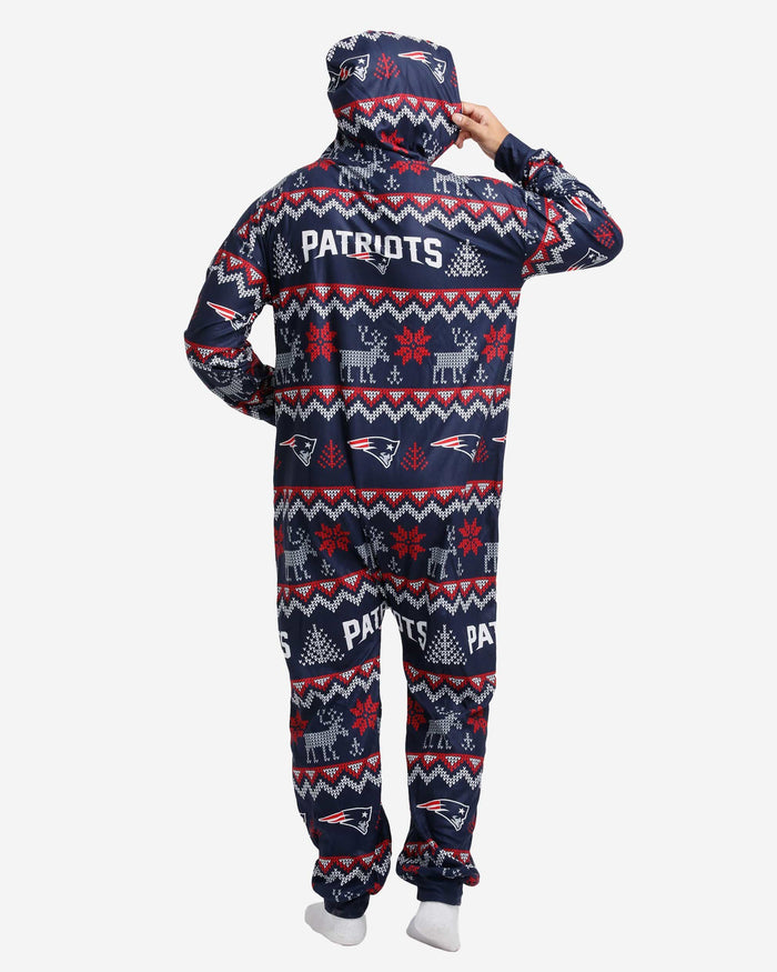 New England Patriots Ugly Pattern One Piece Pajamas FOCO - FOCO.com