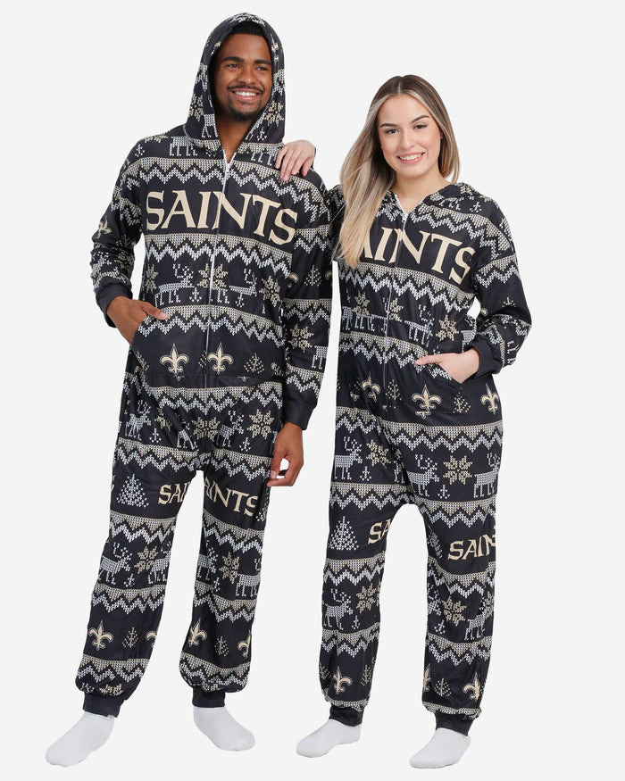 New Orleans Saints Ugly Pattern One Piece Pajamas FOCO - FOCO.com