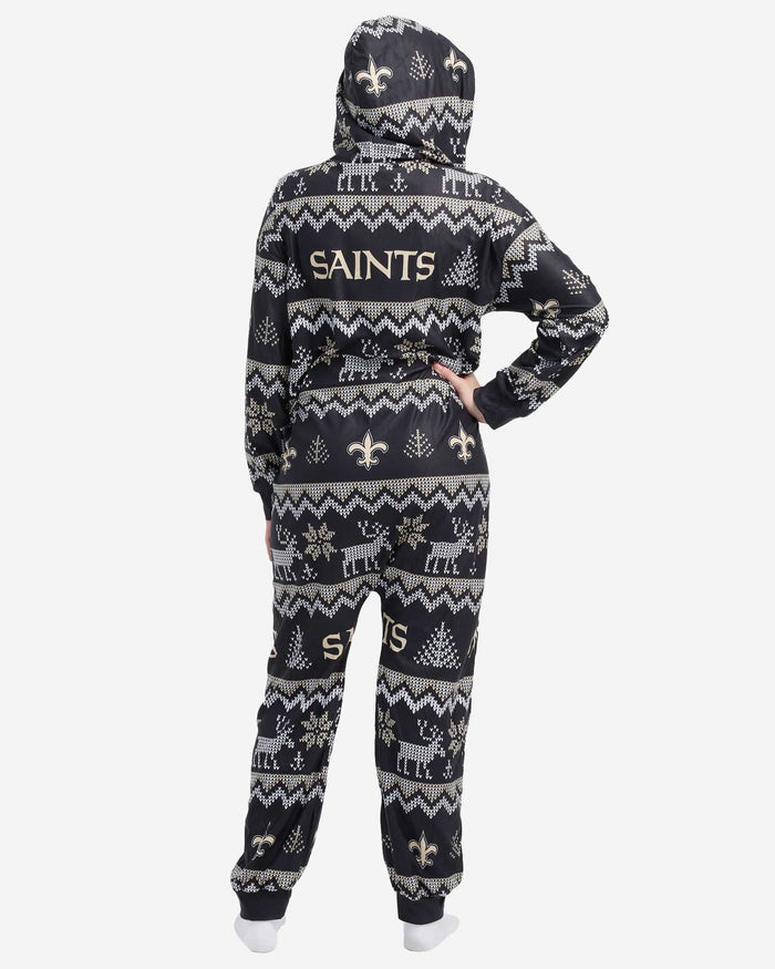 New Orleans Saints Ugly Pattern One Piece Pajamas FOCO - FOCO.com