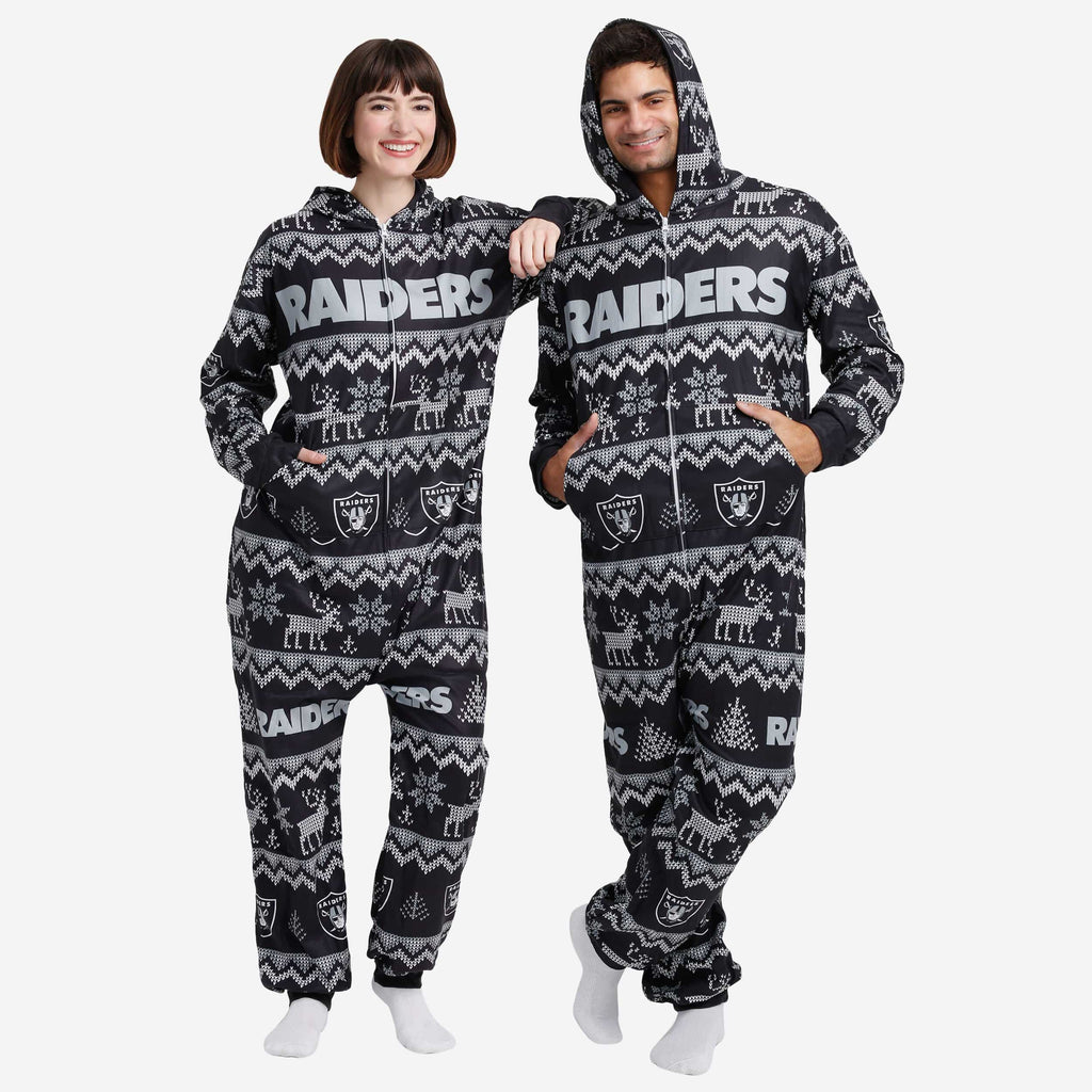 Las Vegas Raiders Ugly Pattern One Piece Pajamas FOCO - FOCO.com