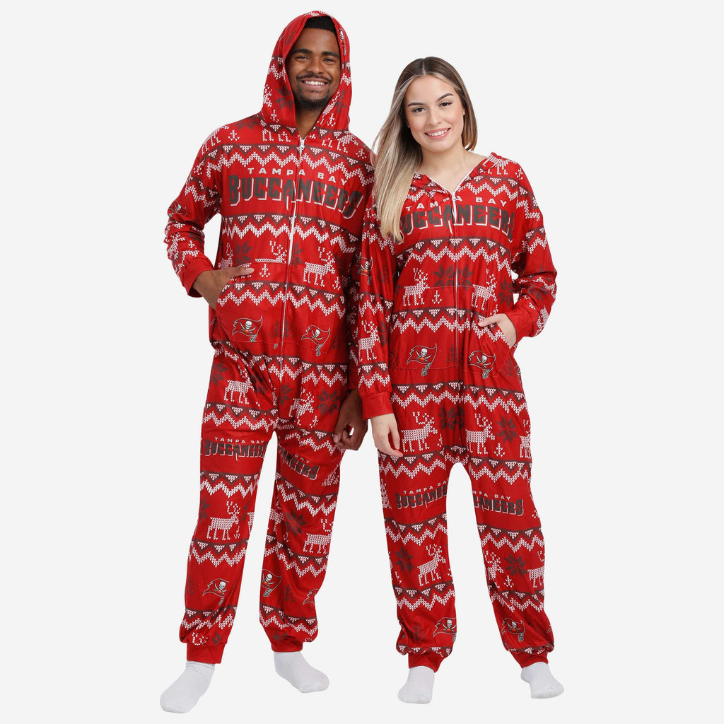 Tampa Bay Buccaneers Ugly Pattern One Piece Pajamas FOCO - FOCO.com