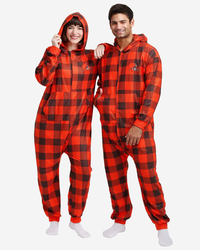 Cleveland Browns Plaid One Piece Pajamas FOCO S - FOCO.com