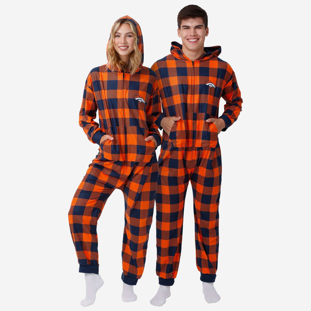 Denver Broncos Plaid One Piece Pajamas FOCO S - FOCO.com