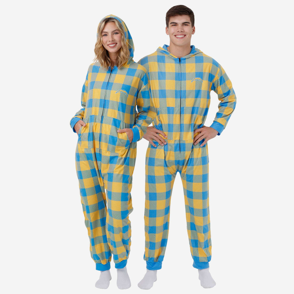 Los Angeles Chargers Plaid One Piece Pajamas FOCO S - FOCO.com